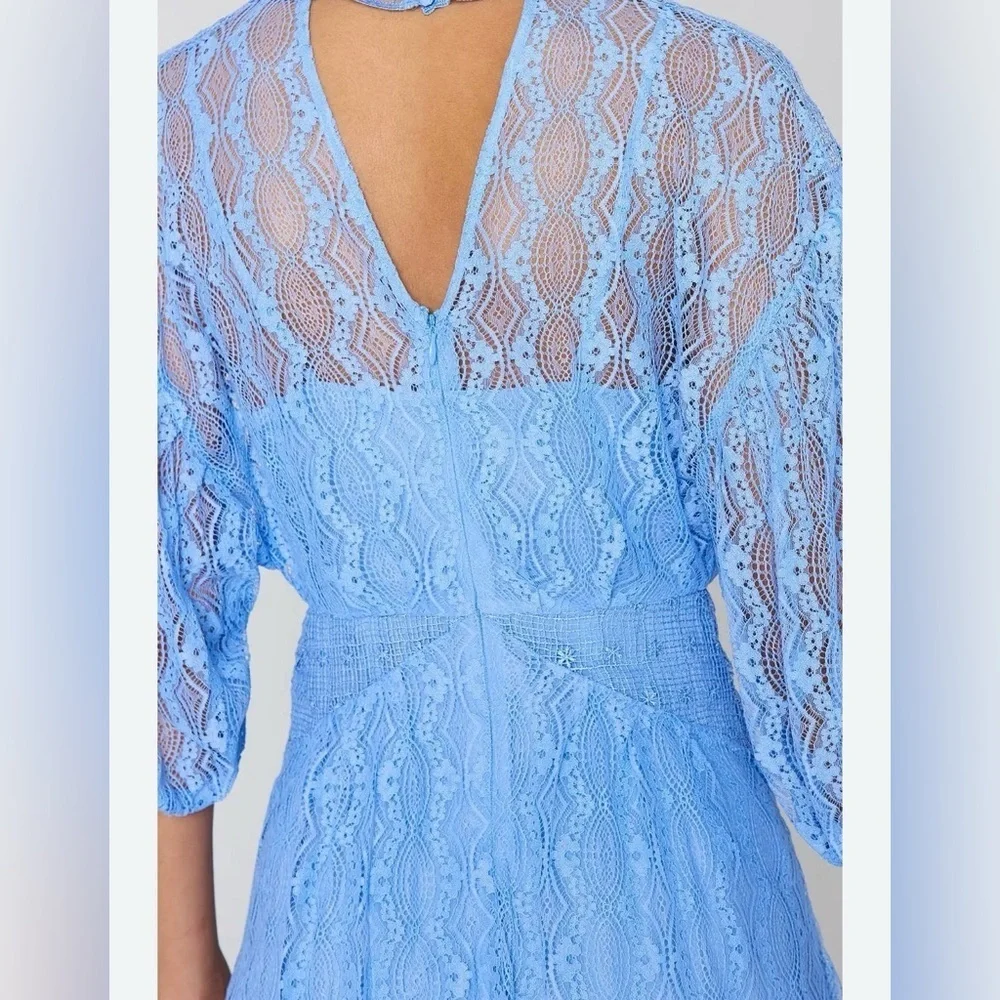 NWT Free People Blue Lace Bittersweet | Mock Neck 3/4 Dolman Sleeves Size 6